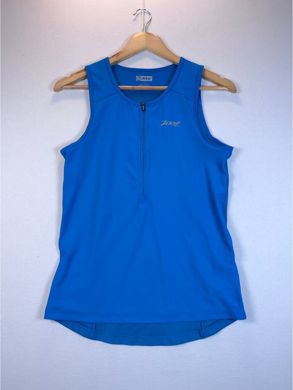 Zoot Womens Large Blue Triathlon Tank Top Half Zip Rear Pockets Cycling